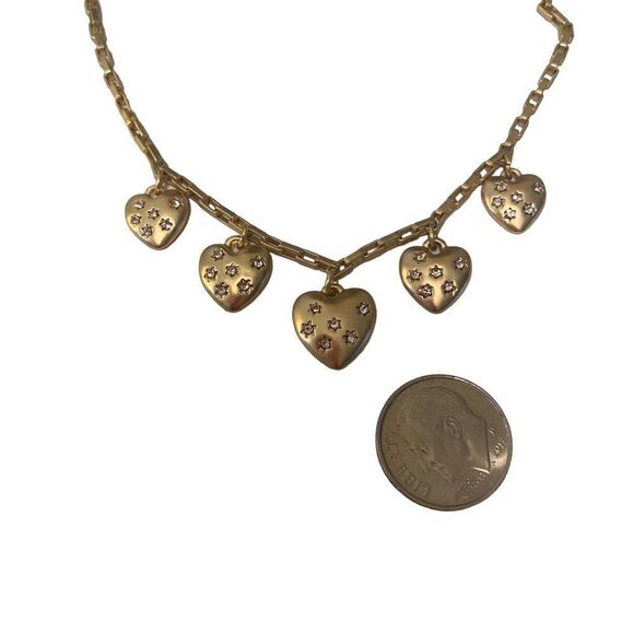 Matte Gold & Pave Crystal Heart Charm Collar Necklace. - Picture 6 of 6